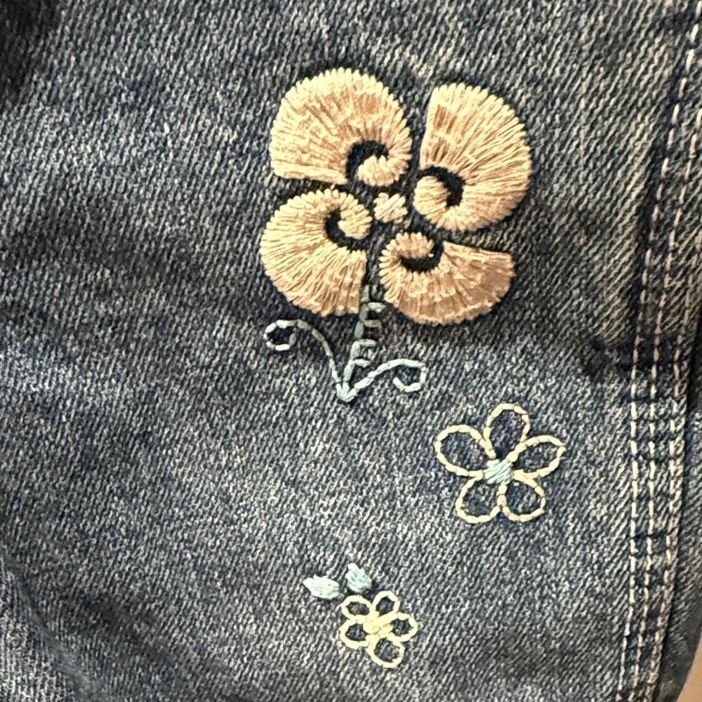Carhartt Kids Denim Overalls Baby Girl Size 12M Floral Embroidery Blue Bib